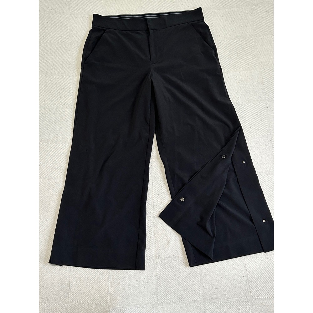 Athleta Black Wide Leg Snap Hem Crop Pants Size 4 Technical Stretch Travel
